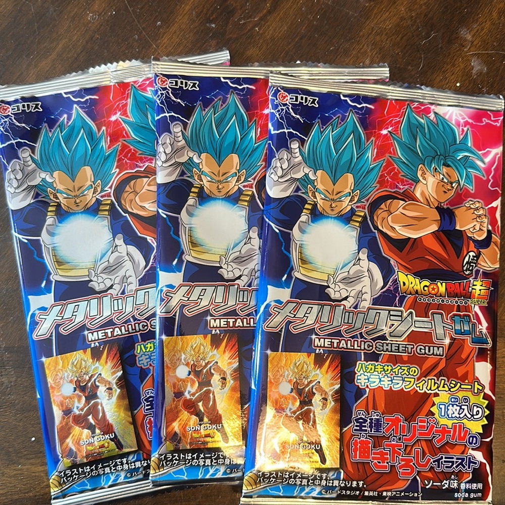 cool collectable dragon ball z gum with collectable sticker🎴 (3 packs bundle)